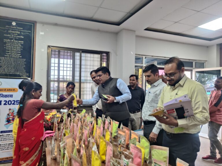 स्व-सहायता समूह ने हर्बल गुलाल का लगाया स्टॉल.. कलेक्टर सहित अधिकारियों ने खरीदा हर्बल गुलाल