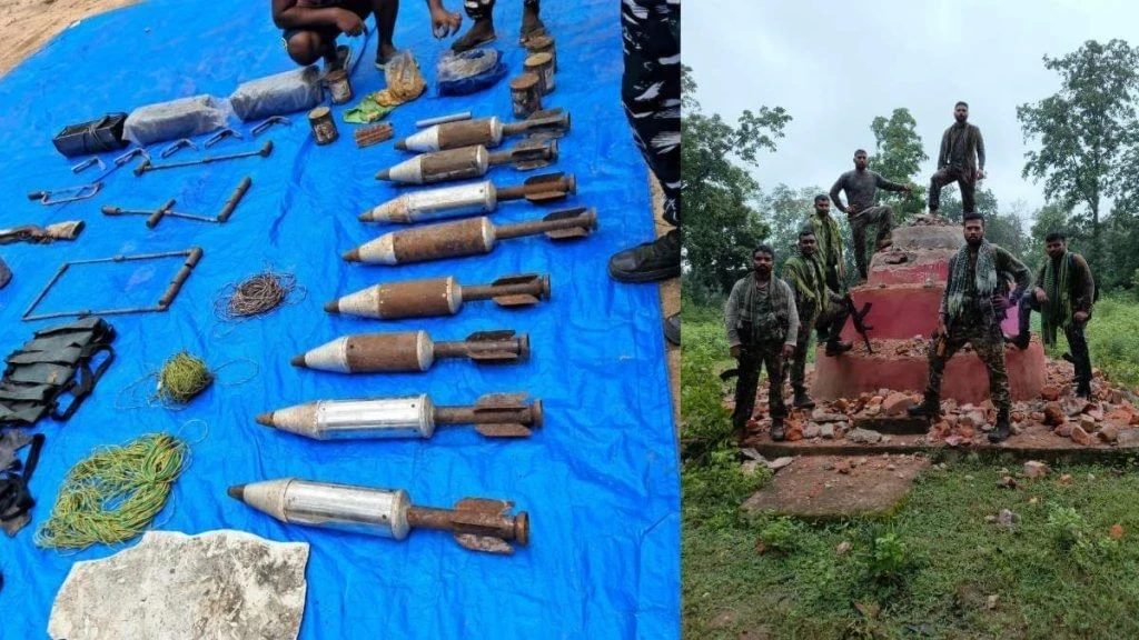 बीजापुर: सुरक्षा बलों की बड़ी कार्रवाई, नक्सली स्मारक ध्वस्त और हथियारों का जखीरा बरामद