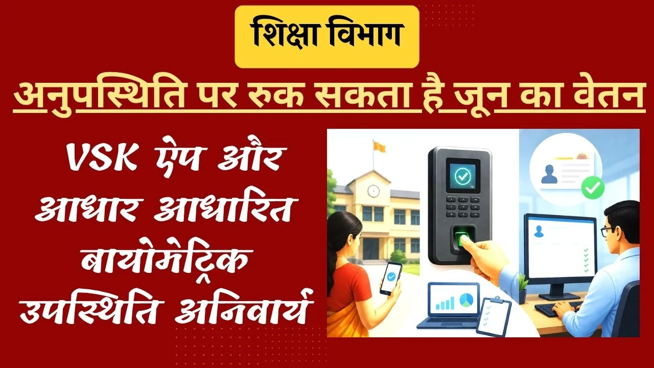 शिक्षा विभाग में  VSK ऐप और आधार आधारित बायोमेट्रिक उपस्थिति अनिवार्य, अनुपस्थिति पर रुक सकता है जून का वेतन