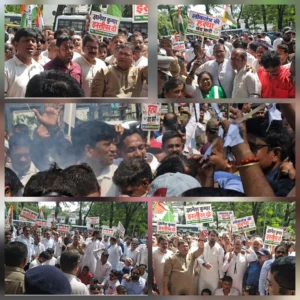 पानी की बौछार में भी नहीं थमे नारे, ज्ञानेश कुमार का पुतला फूंका; कांग्रेस बोली—इस्तीफा दो, जेल भेजो