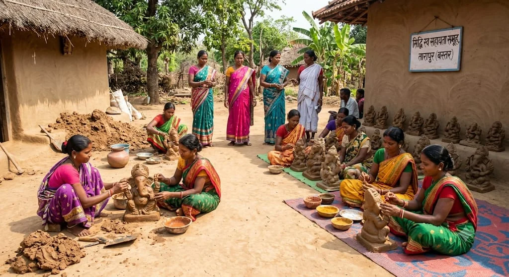गणेशोत्सव में बस्तर की महिलाओं का कमाल,इको-फ्रेंडली मूर्तियां बेचकर कमाए 1.80 लाख रुपये